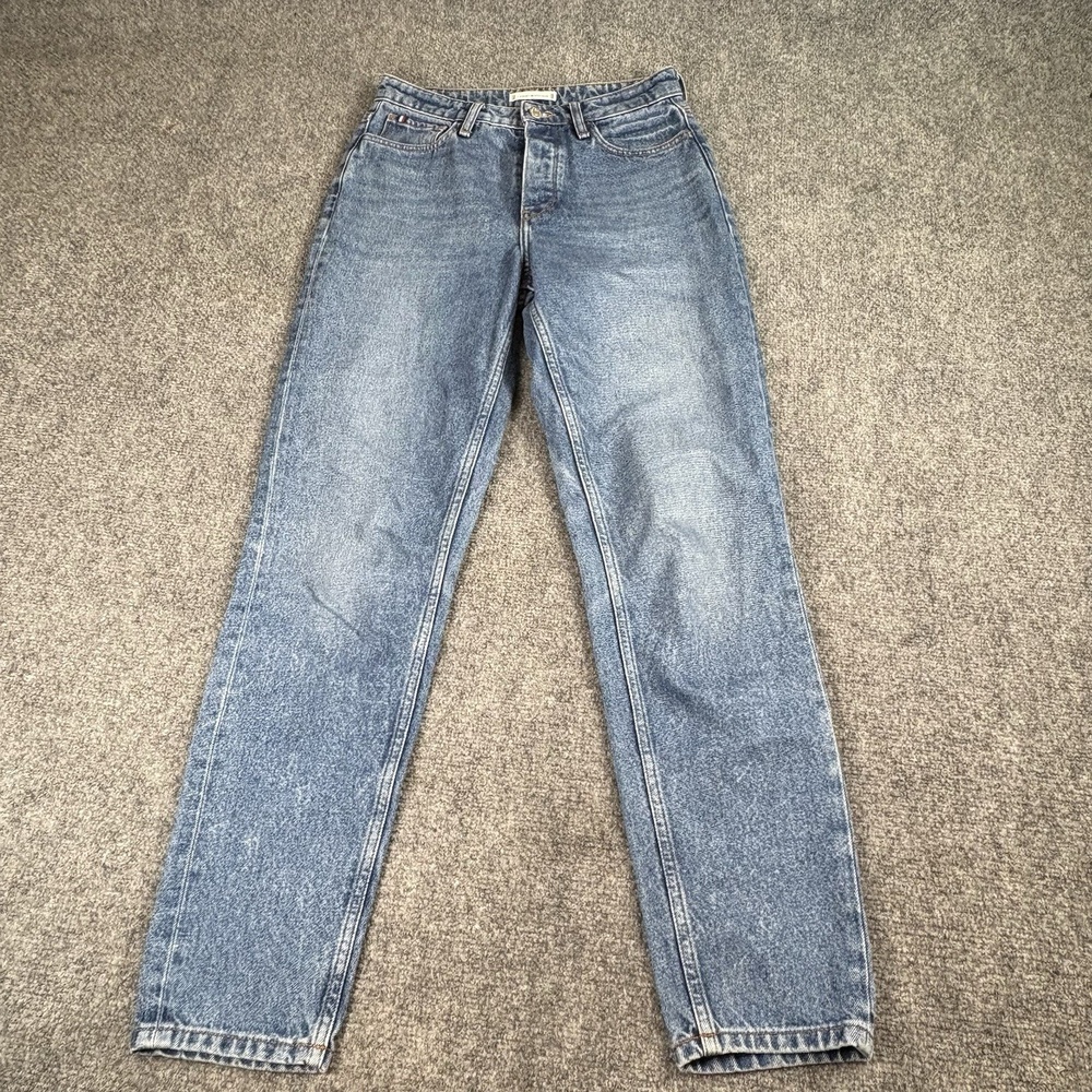 Tommy Hilfiger Jeans Womens 27x30 Blue Button Fly Tapered High Rise Y2K Whiskers
